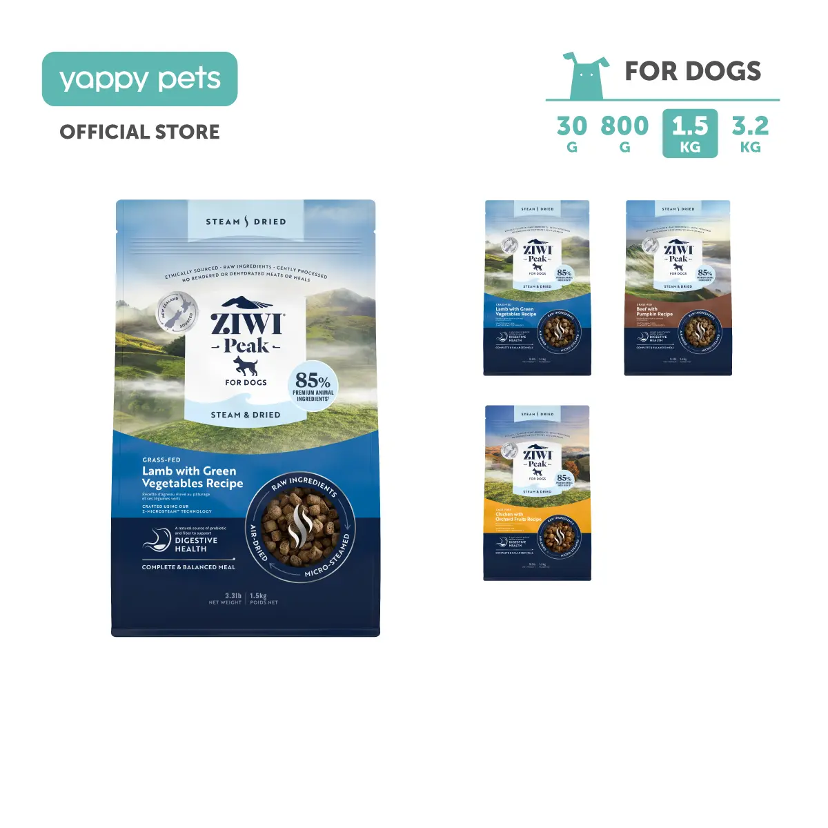 ZIWI Peak Steam & Dried Dog Food | 85% Premium Animal Ingredients | 100% Raw Meats and Organs | Functional Ingredients for Digestive Support | No GMO Ingredients