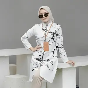 Batik Citraloka Tunik Muslim Bahan Katun Solo Adem Motif Cipratan Warna Putih Resleting Lafis Furing Ukuran Pas untuk Acara Seragaman dan Resmi