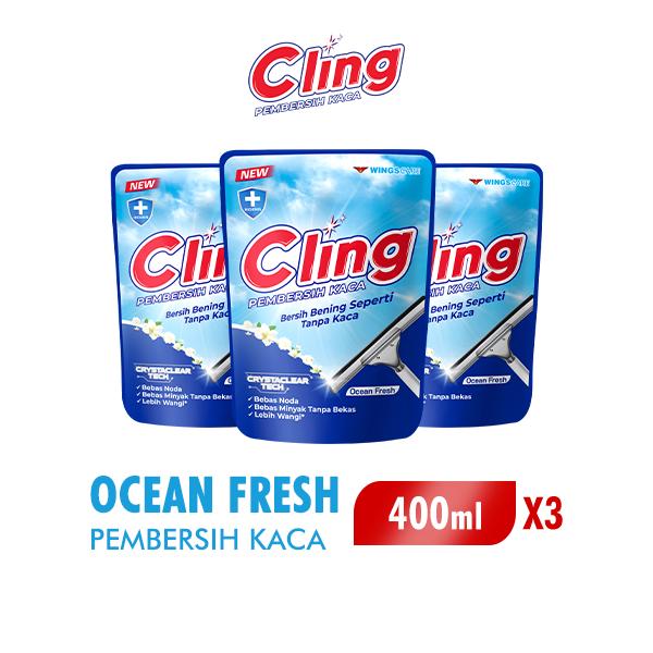 Cling Pembersih Kaca Ocean Fresh Pouch 400ml x3