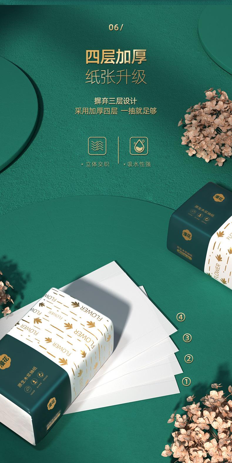 Product Introduction of Manhua High Quality Virgin Wood Pulp Tissue Paper Pack - 400 Sheets, Unscented, Eco-Friendly, Recyclable, Water Absorbent Napkin 2
