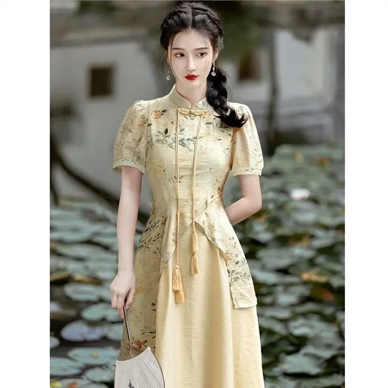 Bộ Váy Sườn Xám, Phong Cách Trung Quốc Mới Phong Cách Cộng Hòa Trung Hoa Cổ Điển Phiên Bản Cải Tiến Của Cheongsam, Thích Hợp Cho Mùa Thu Và Mùa Đông, Váy Nhỏ, Cùng Phong Cách Của Si Teng