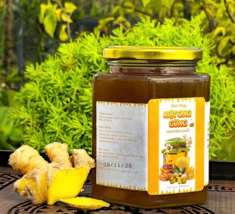   Tặng 6 stick  -  Mật Ong Gừng Hũ 500ml - Mật Ong Hoa Vải Nguyên Chất & Nước Cốt Gừng Tự Nhiên 