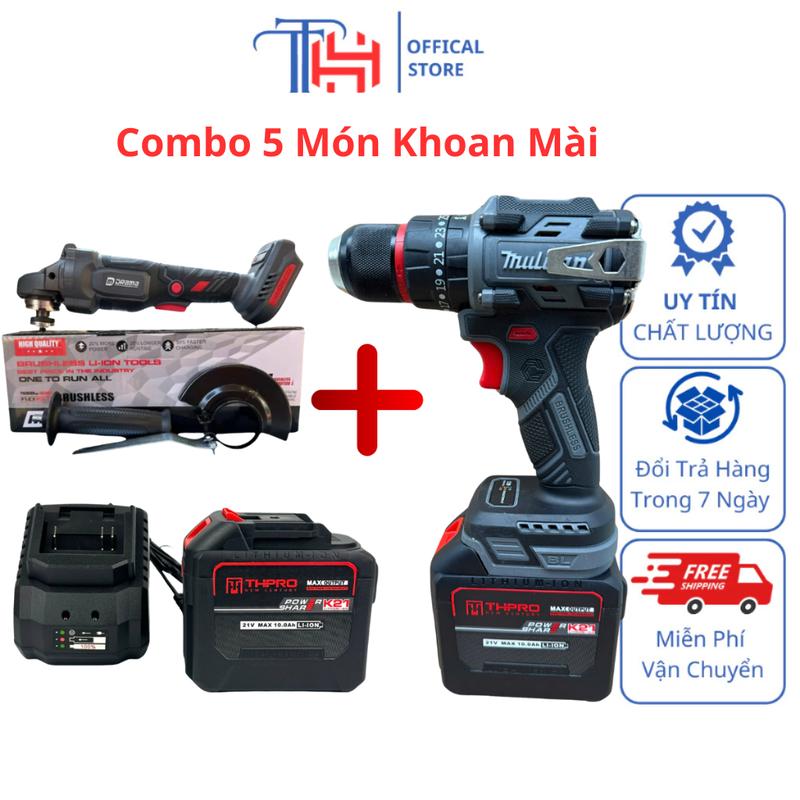 Combo Máy Cắt Drama 5521B, Máy Khoan Pin 3 Chức Năng MuLitan 3368 Động Cơ Không Chổi Than, Chân Pin Phổ Thông Kèm 2 Pin Sạc