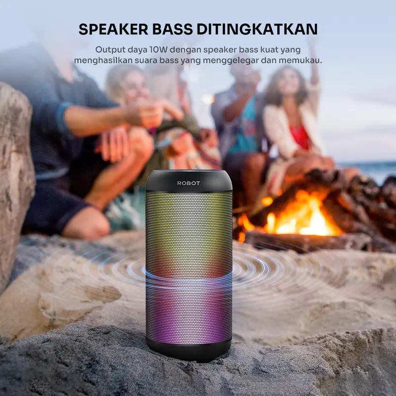 ROBOT Speaker Bluetooth Superbass 10W IPX4 With RGB Light Speaker Wireless Waterproof RB510 Original - Garansi 1 Tahun 4