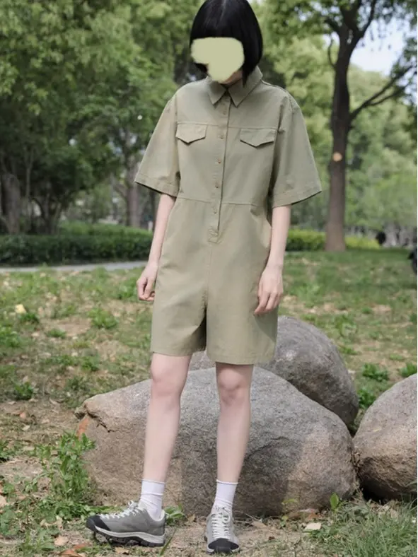ESOM ROMPER WITH POCKET DETAIL UTILITY TWILL PLAYSUIT LOOSE WIDE LEG SHORT SLEEVE KOREAN STYE 0