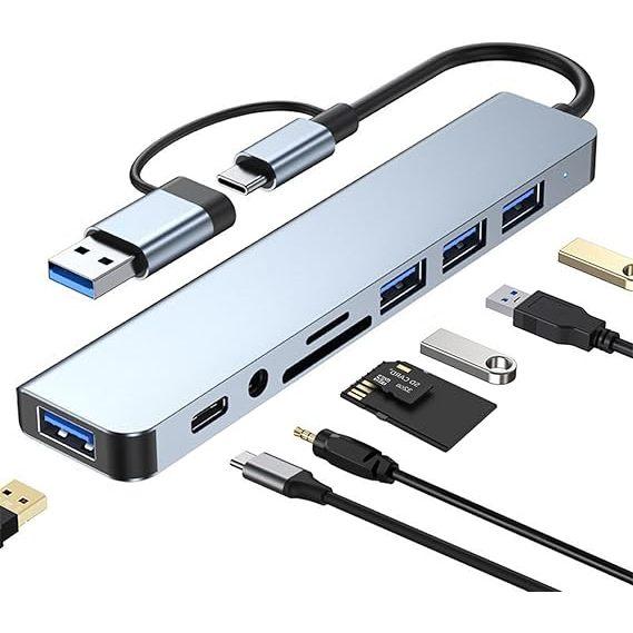 HUB USB TYPE C 8 TRONG 2 CỔNG USB 3.0 TỐC ĐỘ CAO 4 PORT MULTI BỘ CHIA ADAPTER OTG