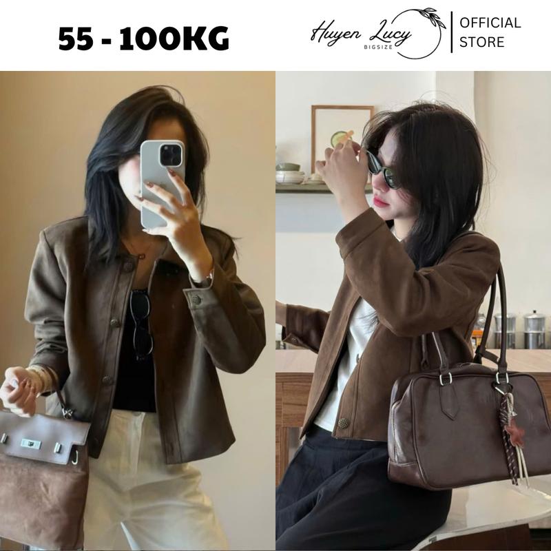 ÁO KHOÁC DA LỘN KHUY KIM LOẠI nữ bigsize hàng cao cấp 3 lớp dày dặn sang chảnh hot trend đi chơi chụp ảnh Huyền Lucy Bigsize