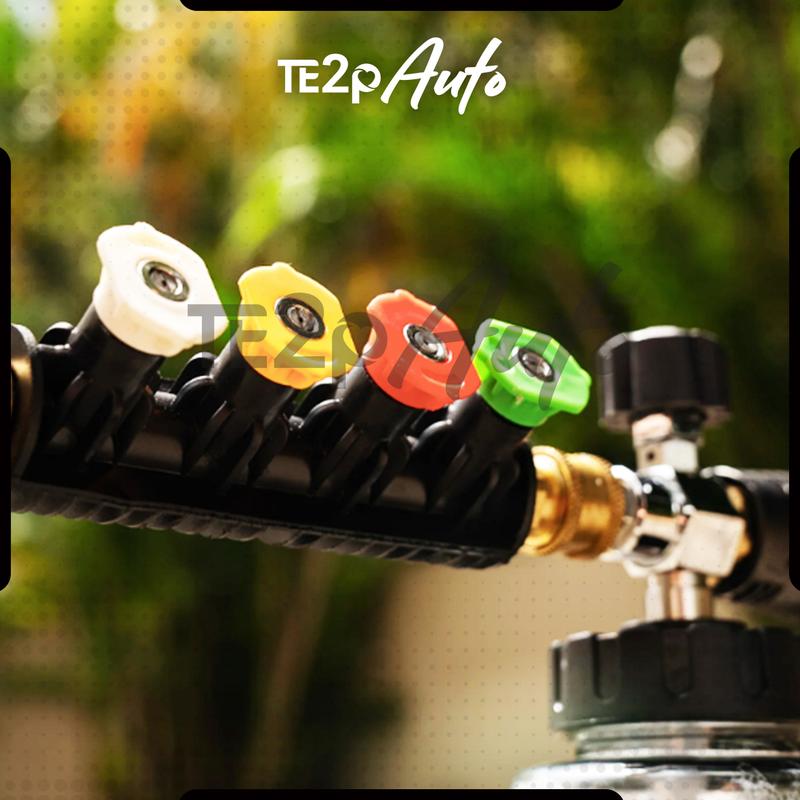 Te2p Auto Kepala Semprotan 1/4" Quick Release Adaptor 1Set Extension Wand Stick + Nozzle Tip 5Pcs Adaptor Kepala Semprotan Tembakan Gun Mesin Jet Cleaner High Pressure Wasser Steam Mesin Tenakanan Tinggi Quick Release Nozzle Sprayer Adaptor Stick Stik Rod 5