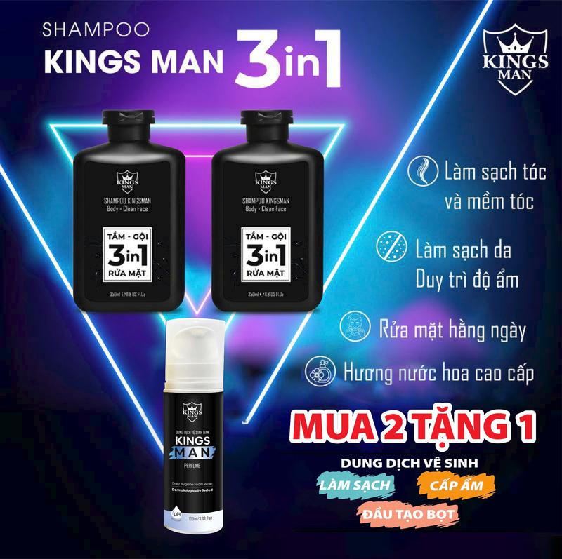(MUA 2 TẶNG 1) Combo Sạch Sẽ Kingsman - 2 Sữa tắm-gội-rửa mặt 3in1 350ml + Tặng 1 Dung dịch vệ sinh 100ml-Dầu Gội Sữa Tắm Nước Hoa Nam 3in1-Dung dịch vệ sinh nam tạo bọt tiện lợi làm sạch, giảm mùi