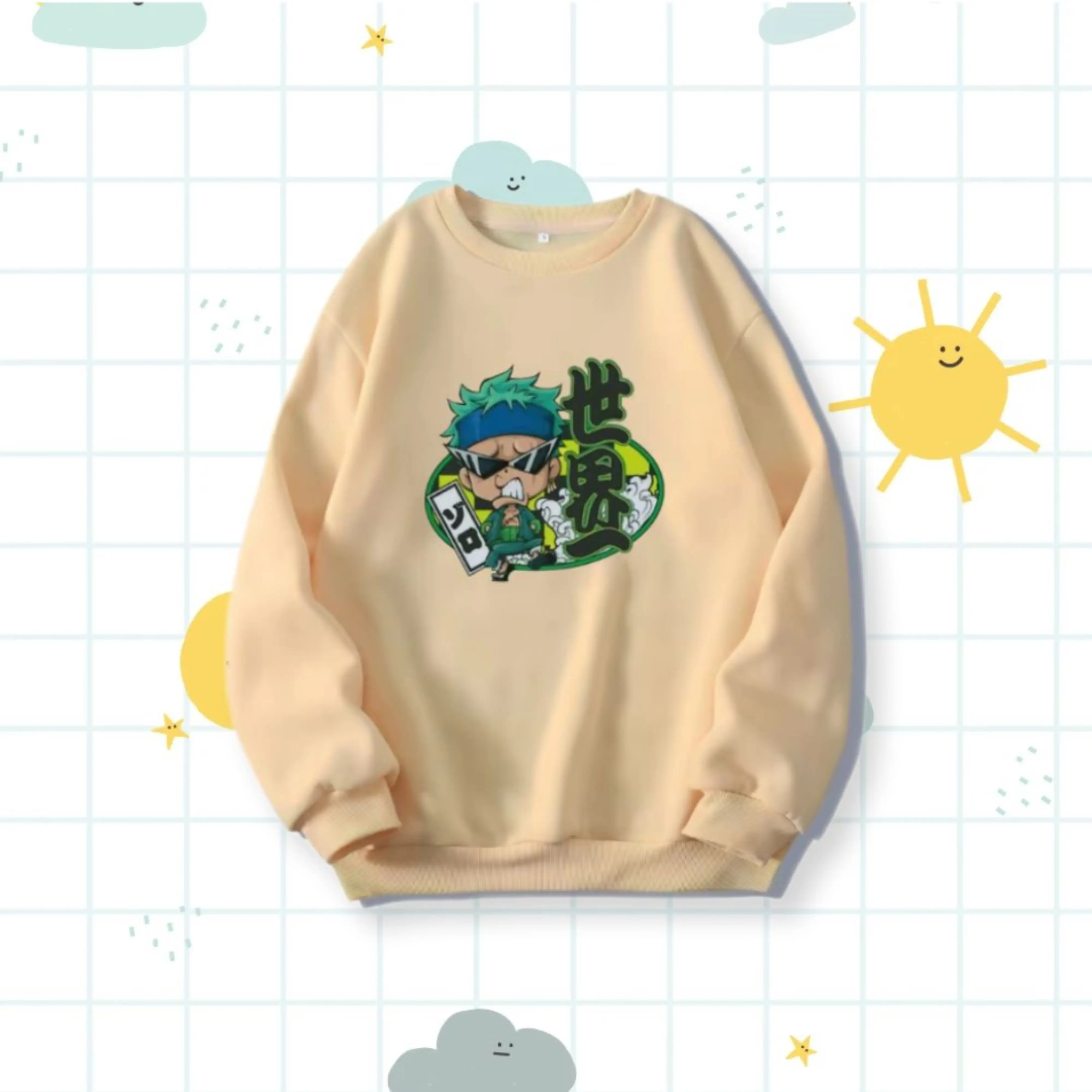 Rag Clothes Sweater Crewneck Anak Laki Laki Emot Zoro Bahan Fleece 5-15 Tahun