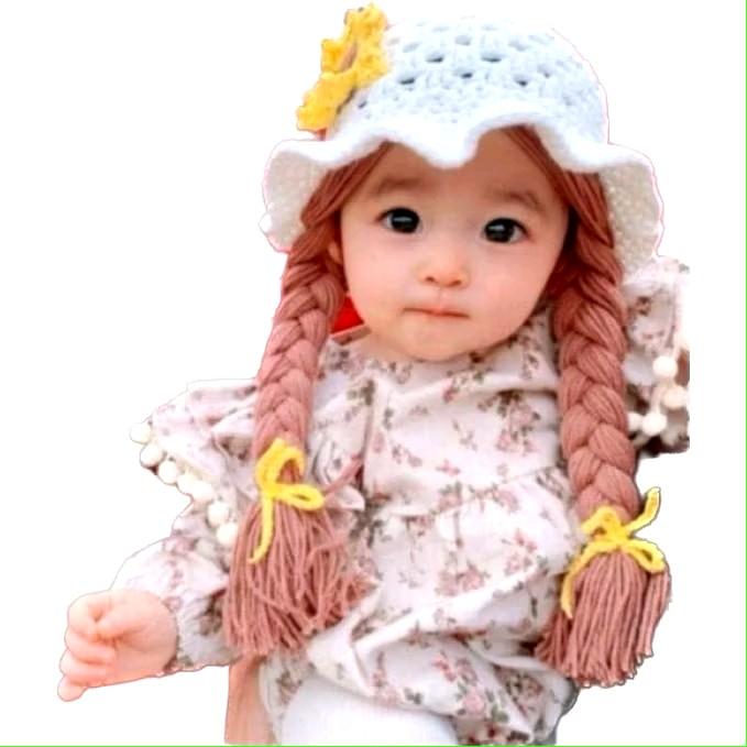kupluk kepang wig motif pita bunga/kupluk kepang anak perempuan bisa pake nama Bayi 1