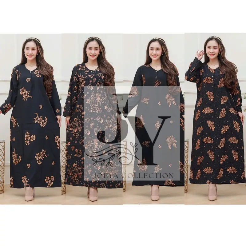 Daster lengan panjang Daster Gamis kekinian Daster Batik Rayon premium motif terbaru adem halus dan nyaman busui frendly daster gamis harian Wanita Hitam Dress Kancing dasteran cantik 0