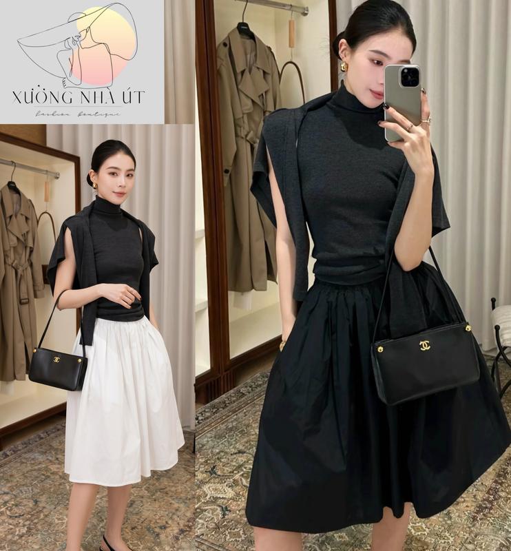 Chân Váy Midi Nữ Dáng Xoè chữ A Chất Gió Nhật Sang Trọng , Thanh Lịch