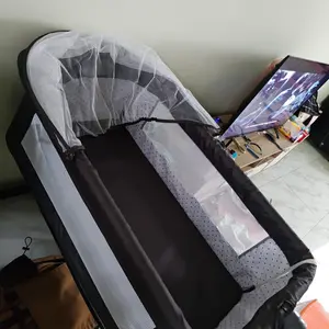BEIGE Tempat Tidur Bayi 4 IN 1 Grey Bumper Rocking Bed dengan Roda 360° & Jaring Nyamuk - Cocok untuk Bayi 0-3 Tahun - Foldable & Mudah Dibawa