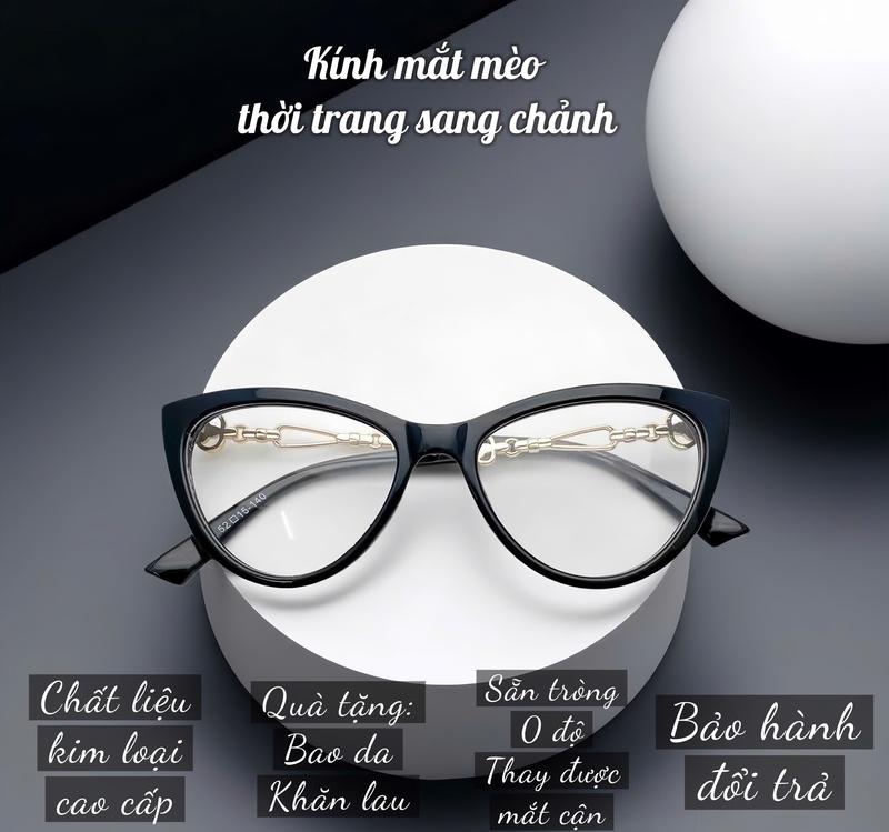 S51 Tặng tròng 0 độ Mắt kính mát women tròng kính mắt mèo chống nắng gọng kính cận kim loại thời trang
