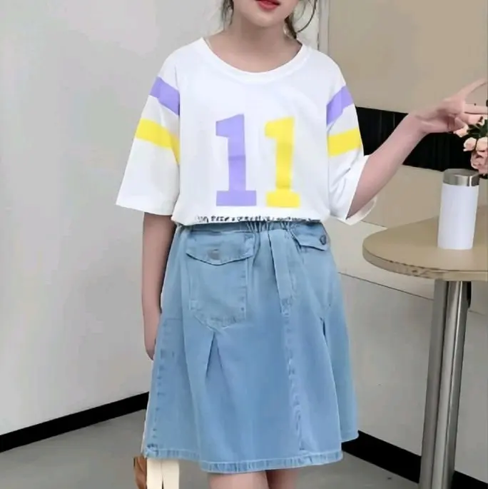 5-15Th Setelan rok anak perempuan girls denim casual ensemble