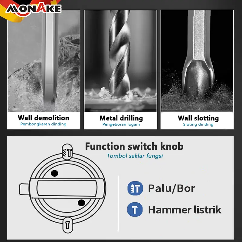Mesin Bor Bobok 26mm Rotary Hammer Drill Impact Beton Tembok Listrik Bobok MK-810 MONAKE 2