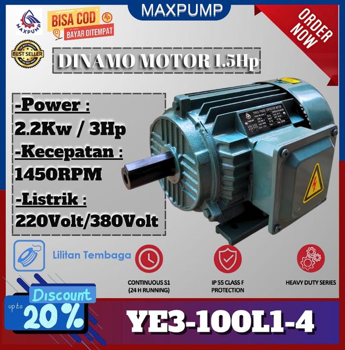 Gambar MAXPUMP Dynamo Electro Motor 3phase 2hp 4pole 1450Rpm Full Tembaga Mesin penggerak Kipas Disel Dll 380v/220v dari Poseidonpump Kota Administrasi Jakarta Utara Tokopedia