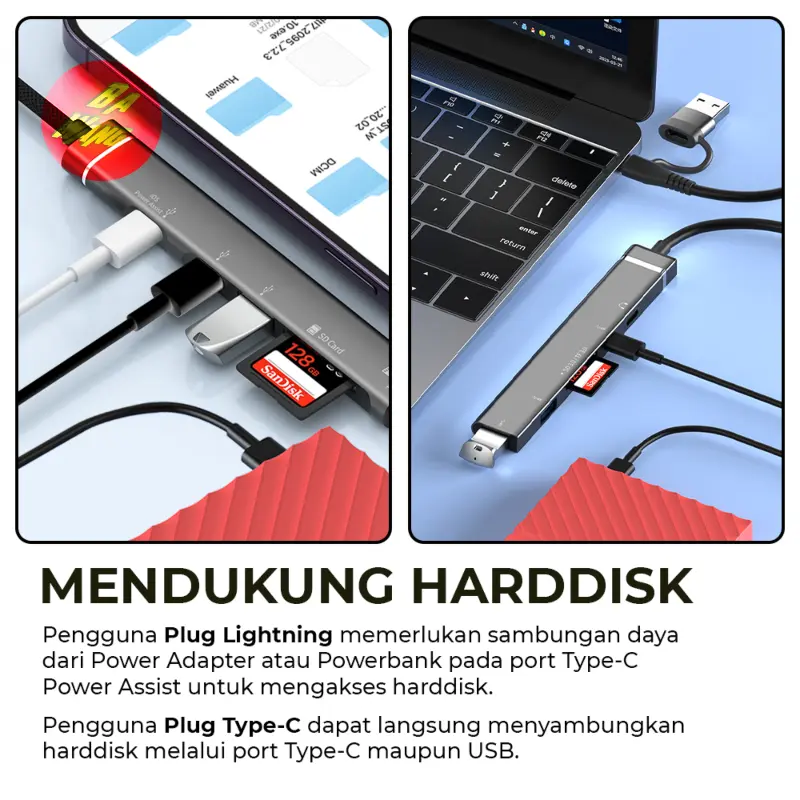5in1 OTG HUB 2in1 Lightning USB C Type-C Adapter TF SD Card Reader HDD Hardisk Hard Disk 4