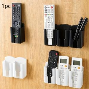 Soporte para controles remotos de TV y aire acondicionado sin taladro, caja de almacenamiento montada en la pared, soporte para teléfono móvil, organiza los controles remotos con facilidad, diseño que ahorra espacio