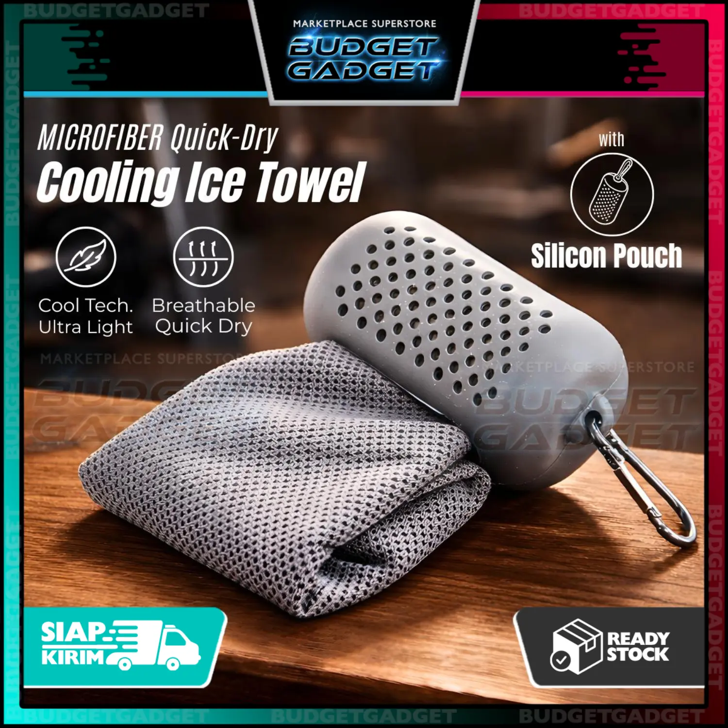 TaffHOME Handuk Olahraga Microfiber Quick Dry Cooling Ice Towel dengan Silicon Case Carabiner Handuk Gym Running Sport - AS13