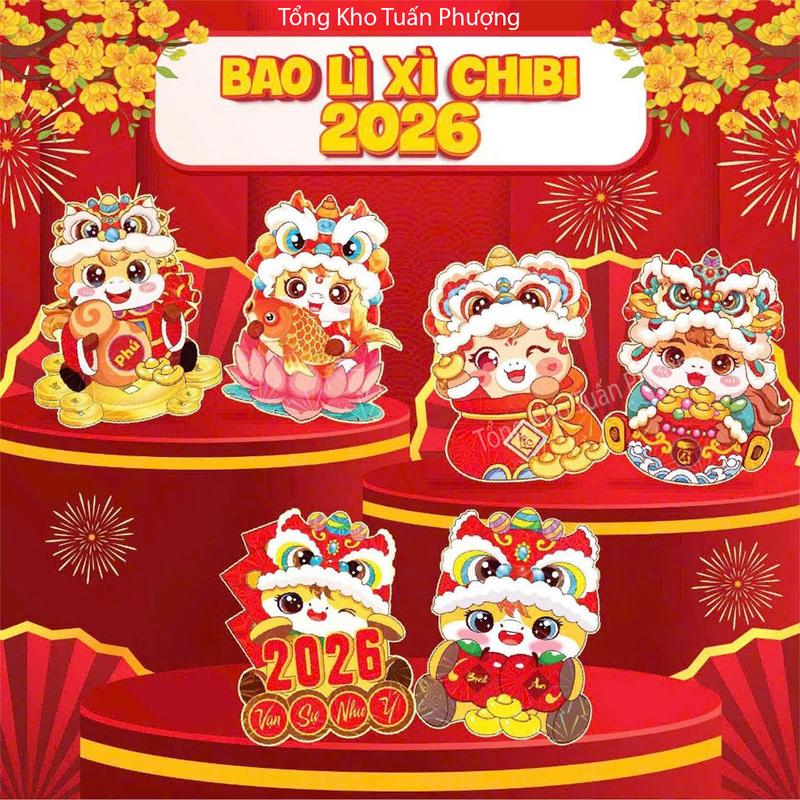 Combo 50-100 Bao Lì Xì Chipi Phản Quảng Lấp Lánh Hottrend Tết 2026 Bao Lì Xì Bính Ngọ Hoạ Tiết 3D Siêu Cute Dễ Thương - Shop Mix Mẫu Ngẫu Nhiên