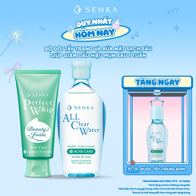[SENKA] [Date T5/2026] Bộ đôi Nước tẩy trang micellar dành cho da mụn SENKA A.L.L CLEAR WATER+TONER FORMULA ACNE CARE 230ML & Sữa rửa mặt sạ̣ch mụn kháng khuẩn SENKA PERFECT WHIP ACNE CARE 100G