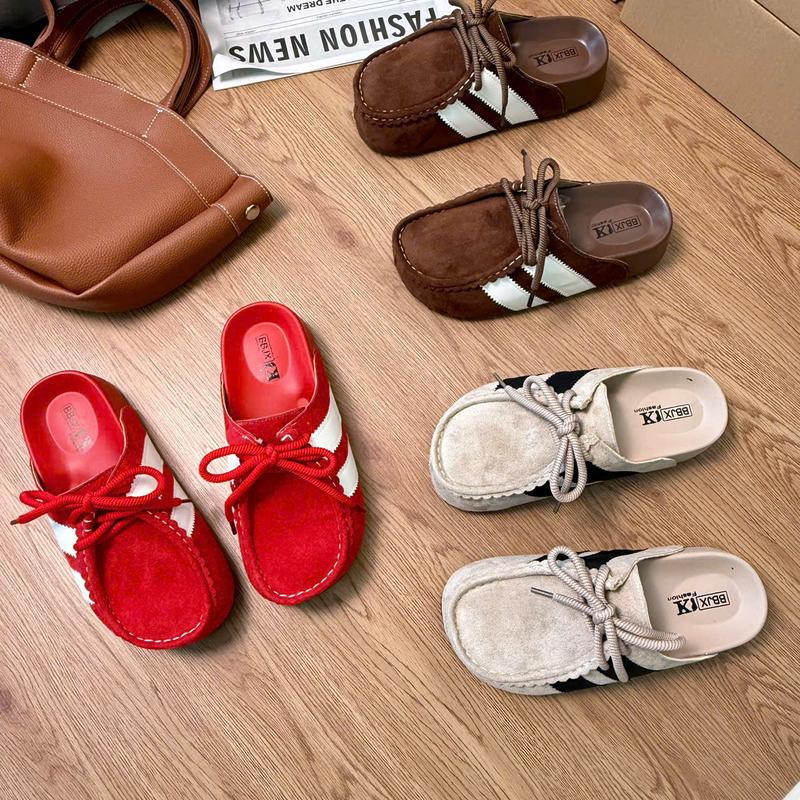 DEAL MỞ BÁN Dép sục nữ chất da lộn phối màu kẻ sọc 3 màu trẻ trung 2026