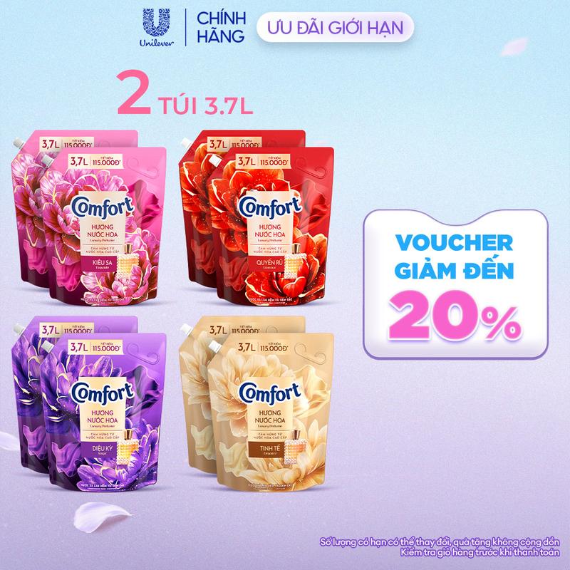 Combo 2 Nước Xả Vải Comfort Hương Nước Hoa 100 Giờ Lưu Hương túi 3.7L [4]