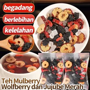 Teh Gula Batu, Mulberry, Goji Berry, dan Kurma Merah - Kantong teh siap minum yang praktis. Campuran segar yang cocok untuk semua orang, memberikan dukungan nutrisi alami harian.