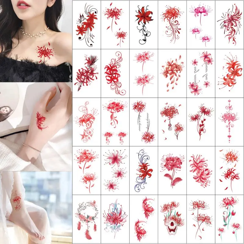 Grosir Termurah Tato Bunga Spider lily - Tatto Temporer Bunga berwarna Tahan Lama Tato temporary Stiker Tato Halal Dewasa