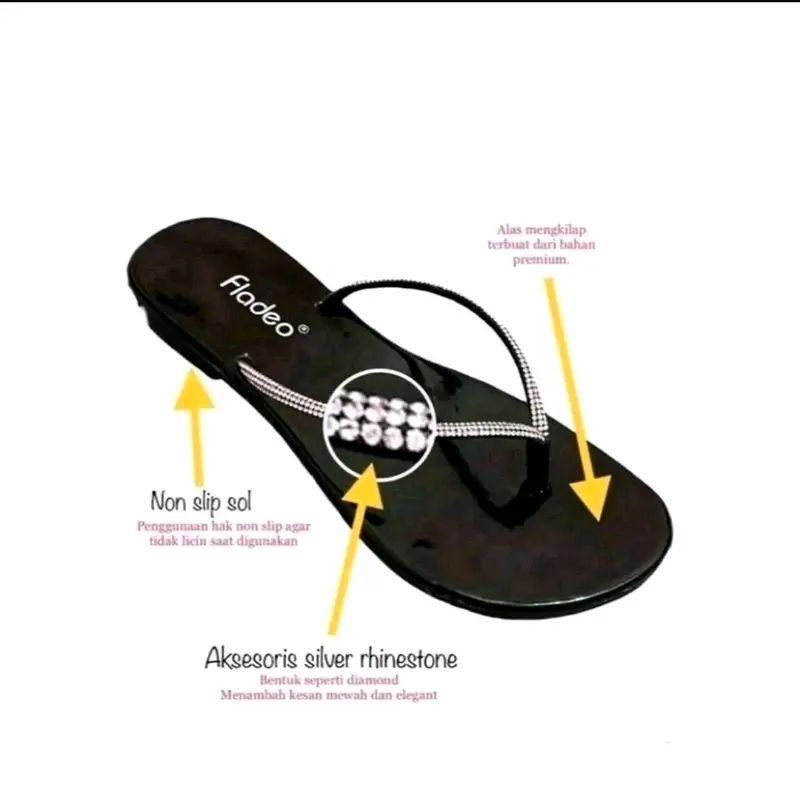 Sandal Jepit Fladeo Wanita Flat Motif Blink Kristal Sendal Teplek Flat Kekinian Hitam Cream Cewek Perempuan Indoors Elegant 3