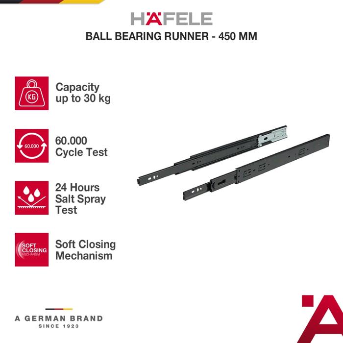 Gambar Hafele Rel Laci Ball Bearing Runner S35F Slow Motion Soft Close 45 cm Full Extension - Rel Laci Slow Motion 1 Pasang dari HAFELE Kota Bekasi Tokopedia