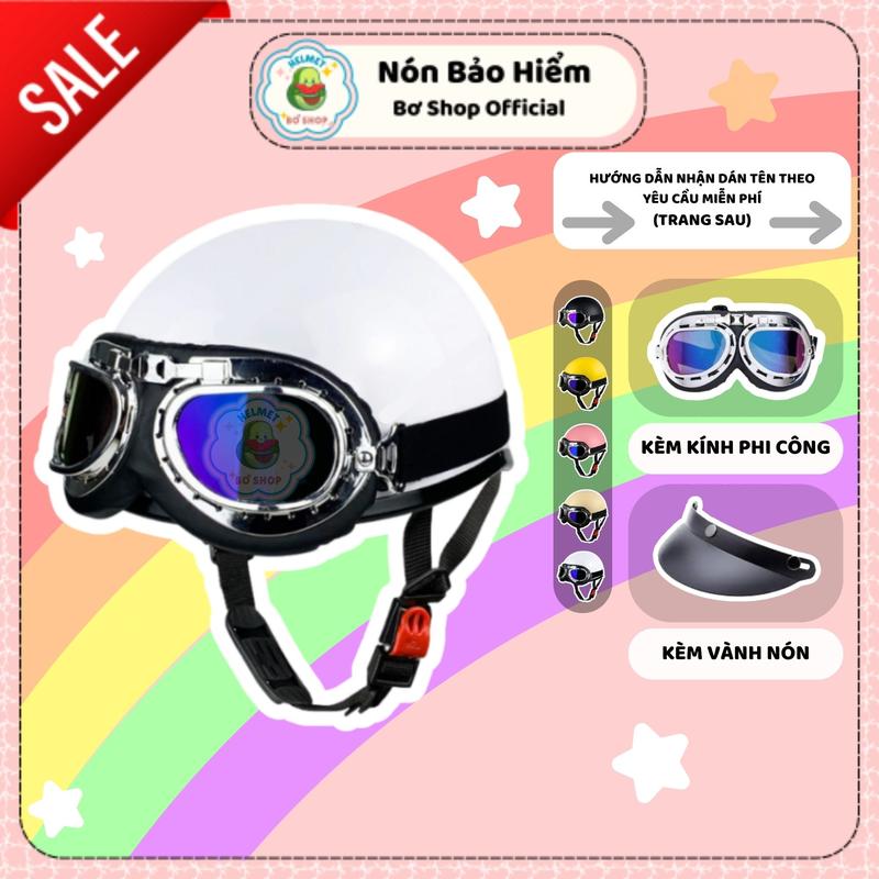   GHI CHÚ TÊN  Nón Bảo Hiểm Kèm Kính Phi Công Mũ Bảo Hiểm Nửa Đầu Kính Phi Công Nhựa ABS Nón Phi Hành Gia Dành Cho Người Lớn Bơ Shop Helmet 
