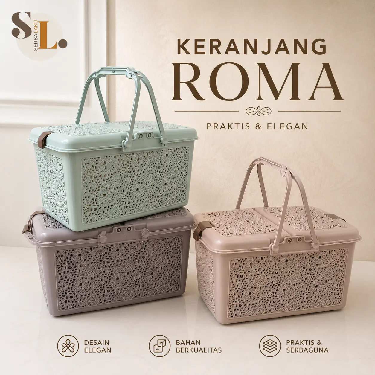 Keranjang ROMA MONO/ Keranjang pasar piknik / keranjang kucing burung peliharaan Camping Outdoor