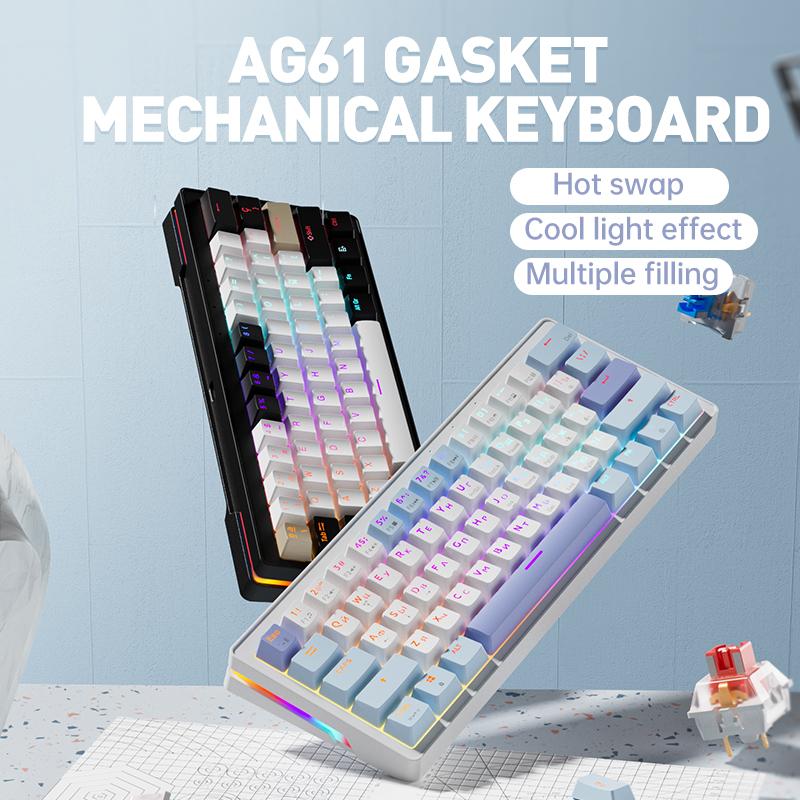Bàn phím Cơ có dây, ZIFRIEND AG61, 61Key, với công tắc tắt tiếng, Bàn phím chơi game RGB, hoán đổi nóng đầy đủ phím, Thích hợp cho trò chơi Esports và văn phòng, Bàn phím 60%