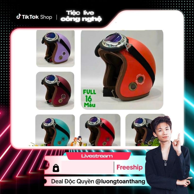 [NÓN ZIN x Luongtoanthang712] Nón bảo hiểm 3/4,nón bảo hiểm phượt chụp tai,lót nâu kèm kính phi công full 16 màu(ảnh thật)