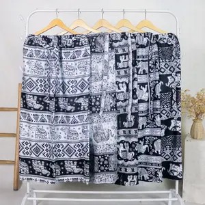 Celana Kulot Santai Tidur Kulot Batik Panjang Motif Gajah Bahan  Rayon All Size Pria Wanita Hitam muat bb 80kg Nyaman