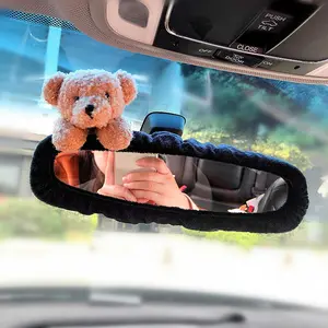 Cover Spion Mobil Motif Bear Bahan Brudru Premium – Desain lucu imut gaya Korea (kreatif kartun), anti panas tahan lama, bisa membalikkan penutup cermin, dekorasi interior mobil, universal pria wanita, cocok mobil listrik & biasa, ideal hadiah【KOSMEBLAB】