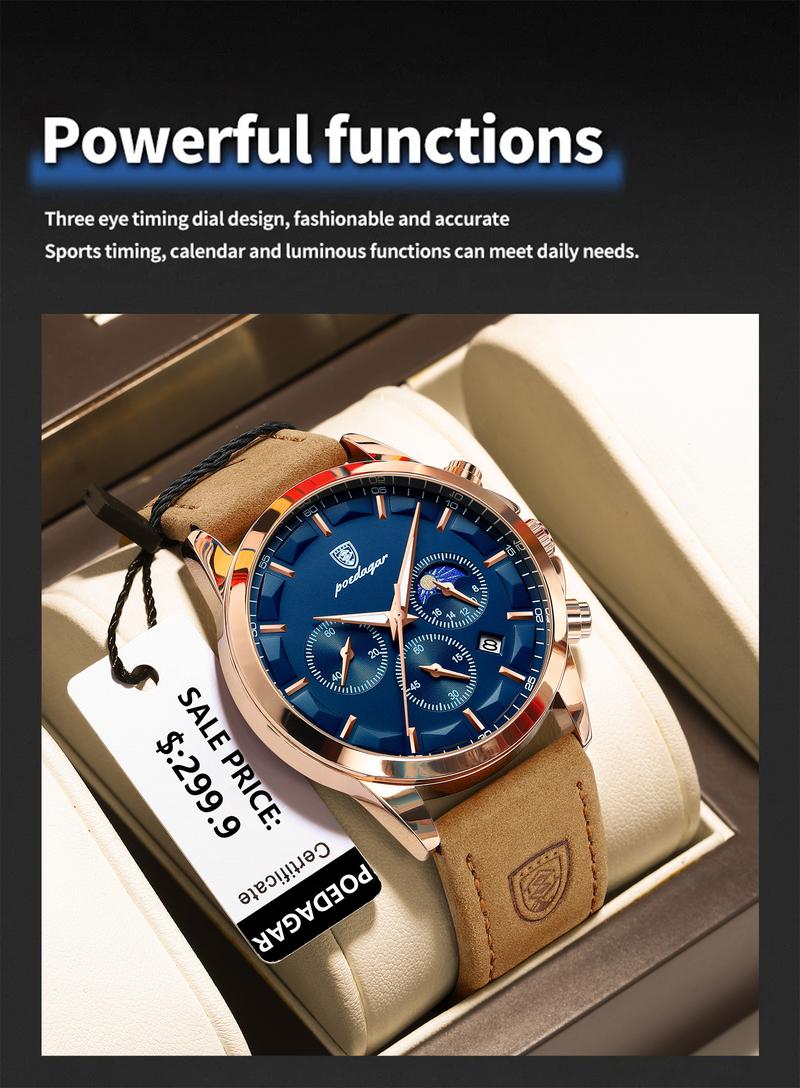 Product Introduction of Men Quartz Watch Luxury Sports Waterproof Chronograph Luminous Date Man Wristwatch Business Leather Men's Watches Clock 19