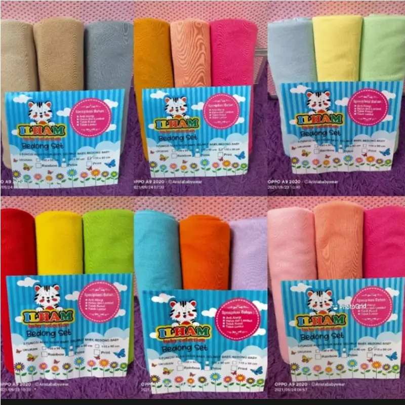 3pcs bedong segi polos seri warna/muda/tua/sedang