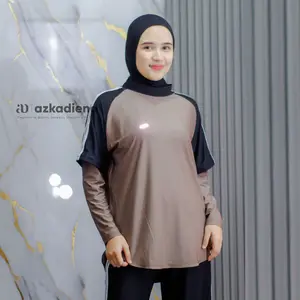 Azkadiena azikra kaos olah raga wanita  muslimah tangan panjang berhijab crof top
