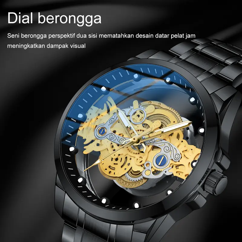 【003Harga telah diganti, cepat beli】BIDEN Jam Tangan Pria Anti Air Transparan Dial Cool Kuarsa Tali Stainless Steel Jam Tangan Cowok  YN0574 3