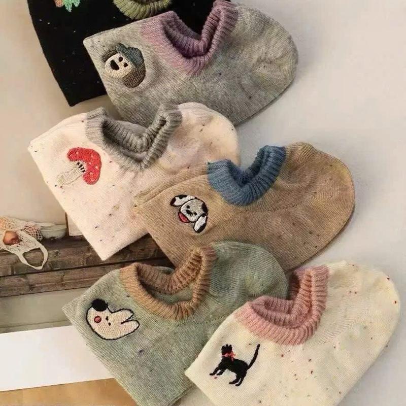  Set 10 Đôi Tất Hài Cổ Ngắn,Tất Lười Nữ Màu Họa Tiết Dễ Thương 