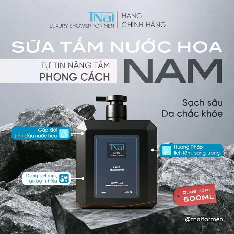  TNal Luxury Shower For Men - Sữa Tắm Nam 500ml Hương Paris Sang Trọng Thơm Chuẩn Quý Ông Lịch Lãm Quyến Rũ Dạng Gel Mịn Tạo Bọt Nhiều 