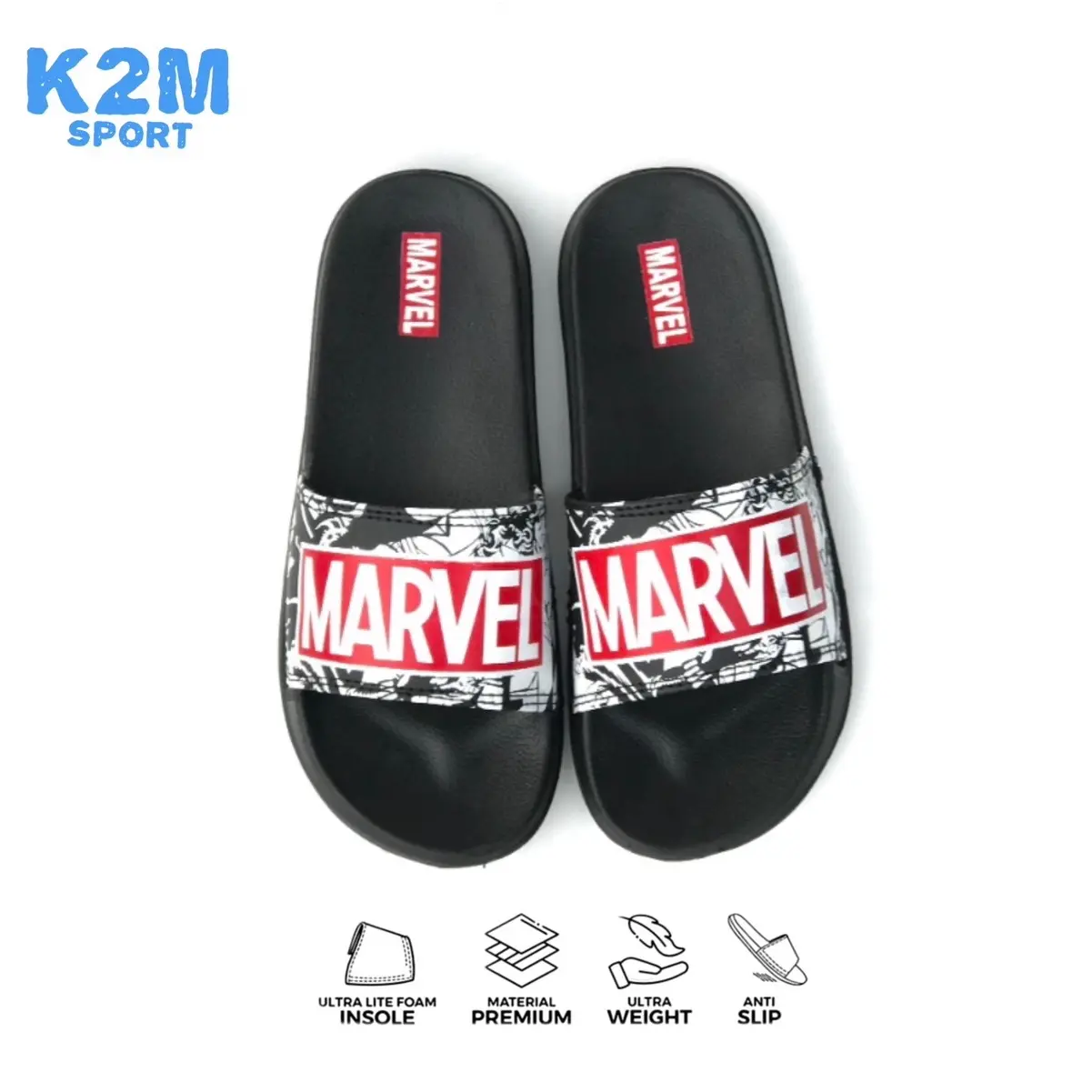 Sandal Slip On Anak Laki-Laki Motif Terbaru Marvel Sol Karet Ringan dan Empuk