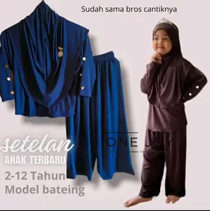 baju anak stelan jersey polos Batwing anak perempuan usia 2-12 tahun 3 in 1 Gamis Muslim