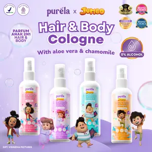 [PURELA X JUMBO] Purela Hair & Body Cologne 80ml - Parfum Anak Anak 2 in 1 untuk rambut dan badan  0% Alcohol, Anti iritan - Aman untuk Kulit Bayi 6 bulan + -  Wangi Premium Tahan 5 Jam +