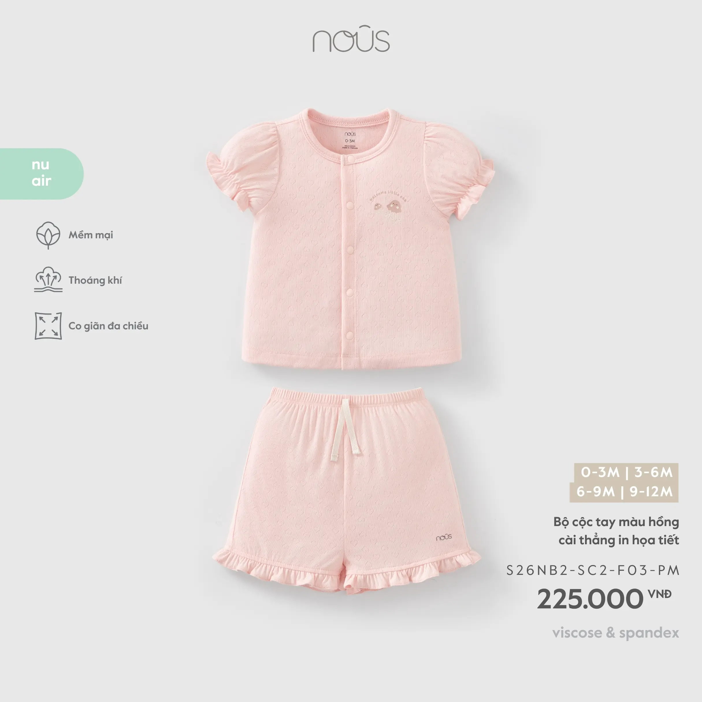 Bộ cộc tay màu hồng cài thẳng in họa tiết