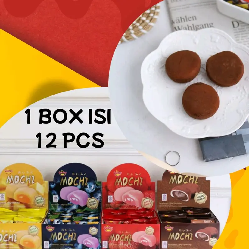 MOCHI CONLEY 1 Box 12 PCS - Makanan Camilan Premium Kenyal Lembut Snack - Rasa Stroberi Cokelat - Mangga & Blueberry - Bahan Alami Berkualitas 1